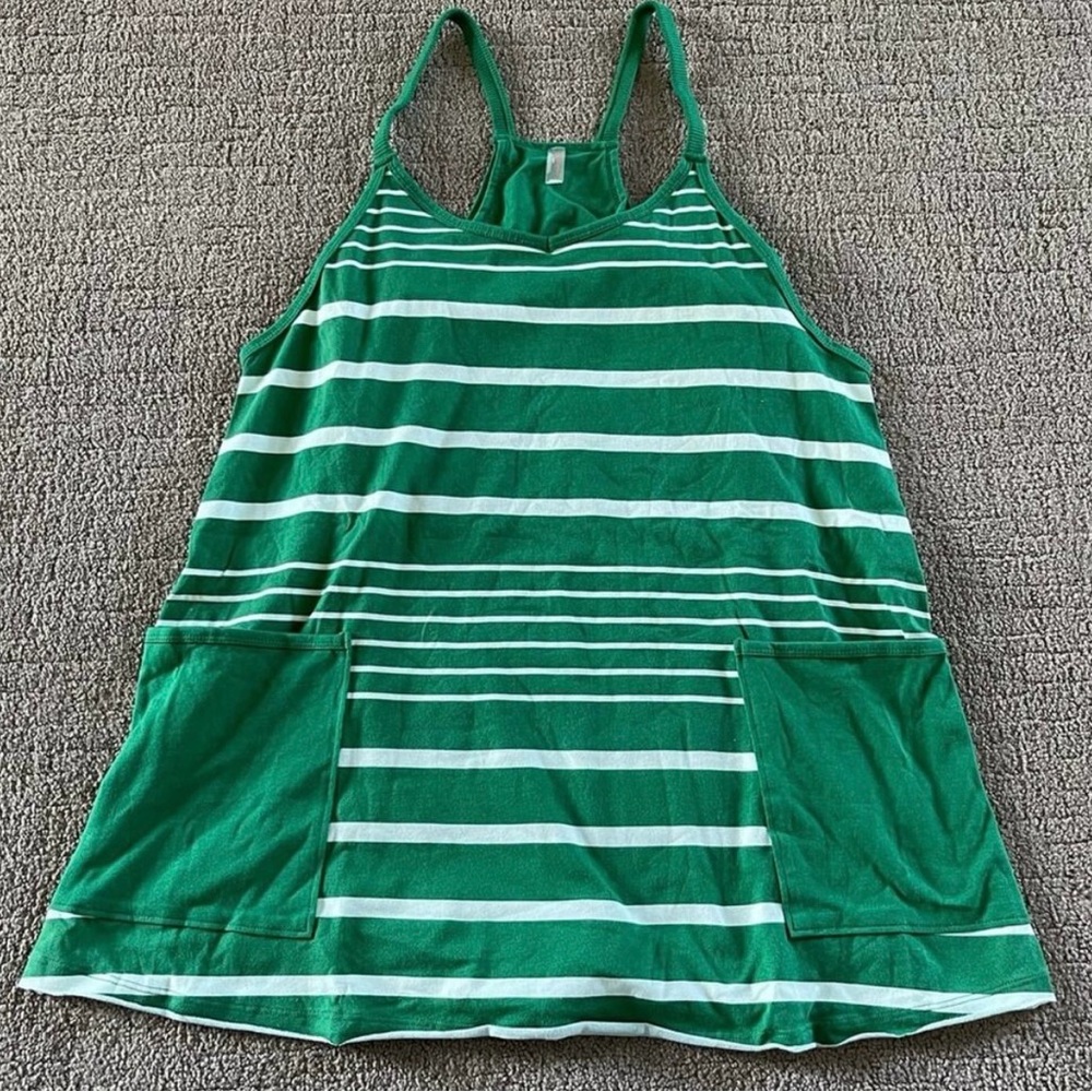 Green and white striped jumper